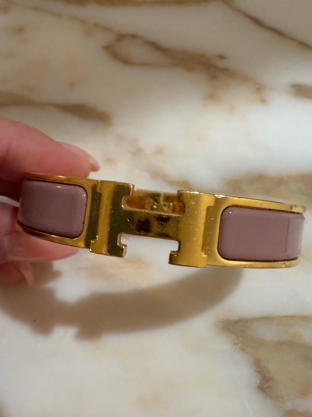 Hermès Gold and Mauve Enamel H Bracelet